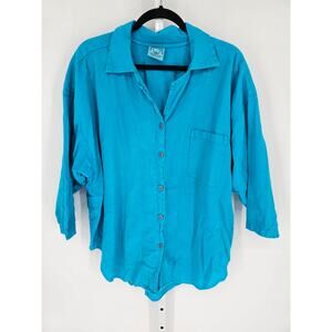 Aries & Taurus Women's Blue Cotton Button-Up Shirt One Size